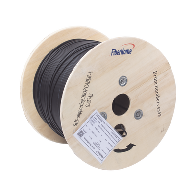 Carrete de 1 km de Fibra Óptica Aérea Mini Figura 8 G.657A2 Tipo Drop, Monomodo de 1 Hilo (Unifibra), Color Negro, Span 80...