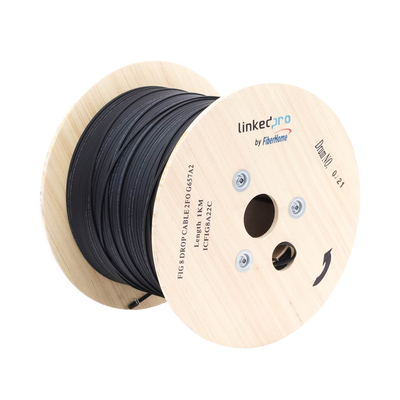 Carrete de 1 km de Fibra Óptica Aérea Mini Figura 8 G.657A2 Tipo Drop, Monomodo de 2 Hilos (Bifibra), Diseñada para Fusion...