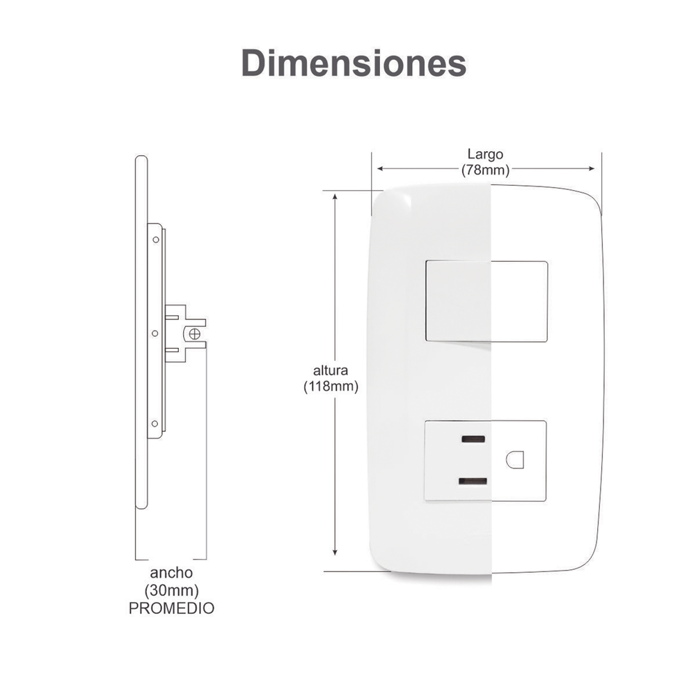 Apagador Duplex / 10 A / 127 V CA / 60 Hz / 11.8 x 7.8 x 3 cm / 4.65 x 3.07 x 1.18 in / Blanco | SIERRA STORE
