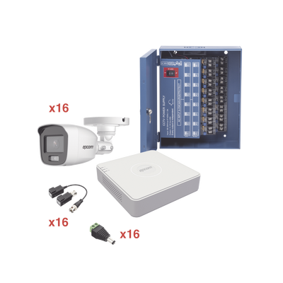 Kit TurboHD 1080p Lite / DVR 16 Canales / 16 Cámaras Bala Exterior ( 2.8mm) con ColorVu + Micrófono Integado / Transceptor...