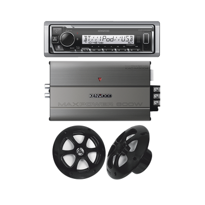 Kit de estereo con Bluetooth KMR-M332BT | Amplificador KAC-M5014  | mas Par de bocinas KFC-1613MRB - JVC KENWOOD