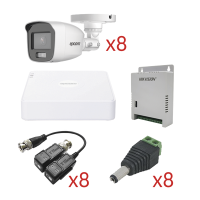 KIT TurboHD con Audio 1080p / DVR 8 Canales 1080p lite / 8 Cámaras Bala (exterior 2.8 mm) / Transceptores / Conectores / F...