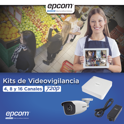 KIT TurboHD 1080 Lite / DVR 4 Canales / 4 Cámaras Bala (exterior 2.8 mm) / Transceptores / Conectores / Fuente de Poder Pr...