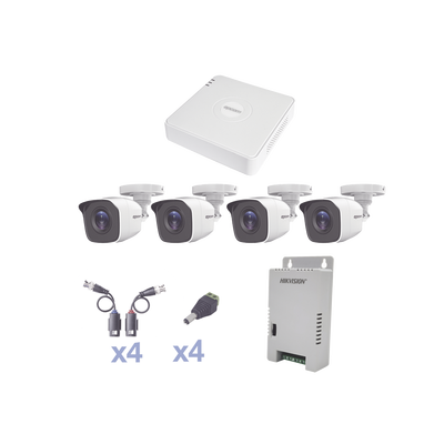 KIT TurboHD 1080 Lite / DVR 4 Canales / 4 Cámaras Bala (exterior 2.8 mm) / Transceptores / Conectores / Fuente de Poder Pr...