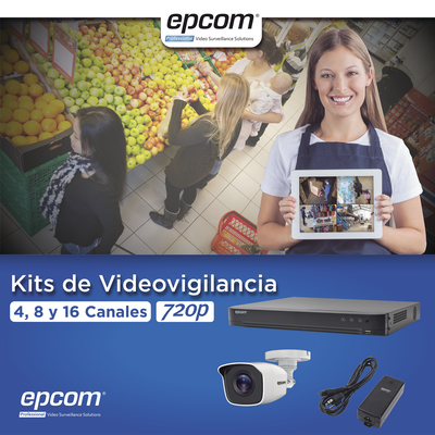 KIT TurboHD 1080p / DVR 4 Canales / 4 Cámaras Bala Metálicas (exterior 2.8 mm) / Transceptores / Conectores / Fuente de Po...