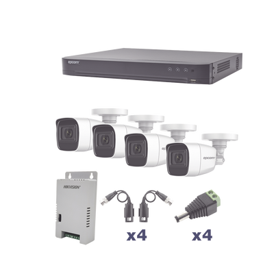 KIT TurboHD 1080p / DVR 4 Canales / 4 Cámaras Bala Policarbonato con Audio Integrado (exterior 2.8 mm) / Transceptores / C...