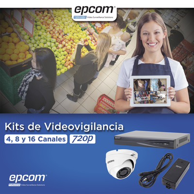 KIT TurboHD 1080p / DVR 4 Canales / 4 Cámaras Eyeball (exterior 2.8 mm) / Transceptores / Conectores / Fuente de Poder Pro...