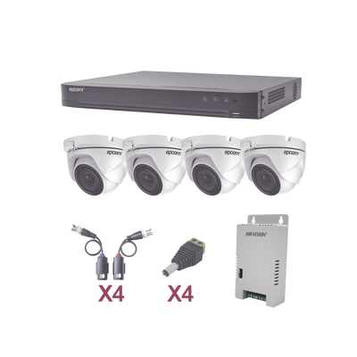 KIT TurboHD 1080p / DVR 4 Canales / 4 Cámaras Eyeball (exterior 2.8 mm) / Transceptores / Conectores / Fuente de Poder Pro...