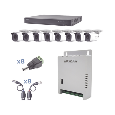 KIT TurboHD 1080p / DVR 8 Canales / 8 Cámaras Bala (exterior 2.8 mm) / Transceptores / Conectores / Fuente de Poder Profes...