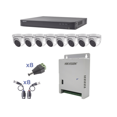 KIT TurboHD 1080p / DVR 8 Canales / 8 Cámaras Eyeball (exterior 2.8 mm) / Transceptores / Conectores / Fuente de Poder Profes