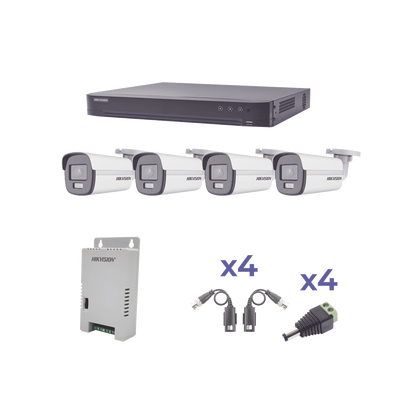 KIT COLORVU TURBOHD 1080p / DVR 4 Canales / 4 Cámaras Bala (exterior) lente 2.8mm / Fuente de poder profesional / Transcep...