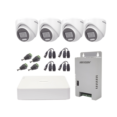 KIT TurboHD 1080p / DVR 4 Canales con audio por coaxitron / 4 Cámaras con Micrófono y  106° Visión/  luz blanca + IR visió...