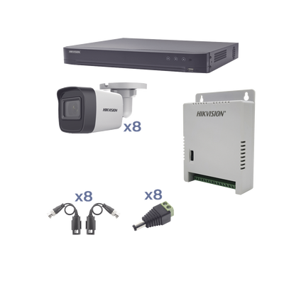KIT TurboHD 1080p / DVR 8 Canales / 8 Cámaras Bala (exterior 2.8 mm) / Transceptores / Conectores / Fuente de Poder Profes...