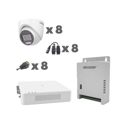 KIT TurboHD 1080p / DVR 8 Canales con audio por coaxitron / 8 Cámaras con Micrófono Integrado 101° Visión/  luz blanca + I...