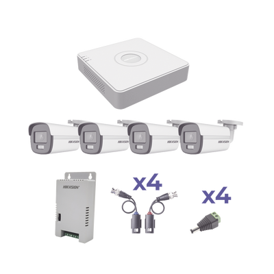 KIT COLORVU TURBOHD 1080p Lite / DVR 4 Canales / 4 Cámaras Bala (exterior 2.8 mm) / Transceptores / Conectores / Fuente de...