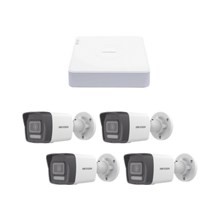 Kit IP 1080p (2 Megapixel) / NVR de 4 Canales con 4 Puertos PoE / 4 Cámaras IP Bala ColorVu Lite y ACUSENSE Lite / Micrófo...