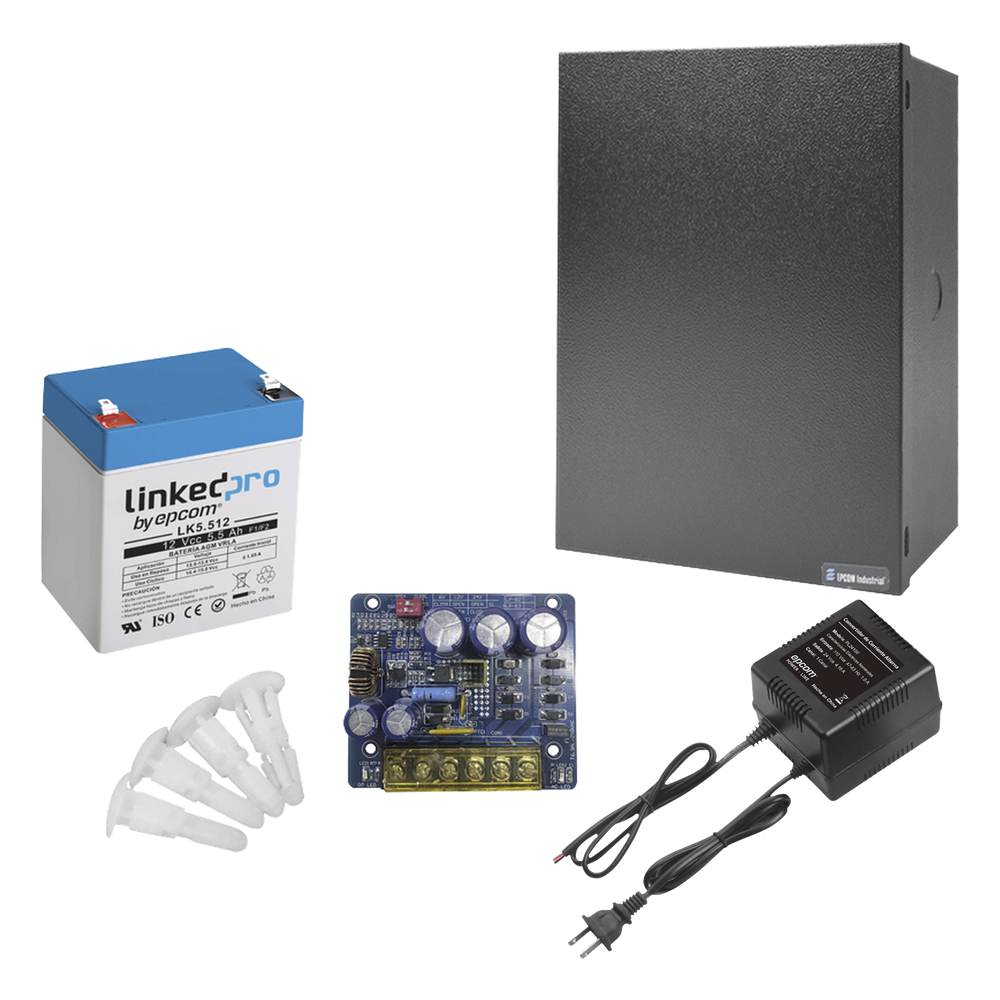 EPCOM POWERLINE - KIT16B3LK5 - Kit con fuente PLB3 con salida de 12 Vcc a 4 Amper, incluye transformador y batería de 12 V a  5.5 Amper