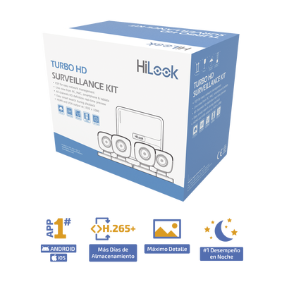 KIT TurboHD 720p / DVR 4 canales / 4 Cámaras Bala de Policarbonato / 4 Cables 18 Mts / 1 Fuente de Poder Profesional HiLoo...