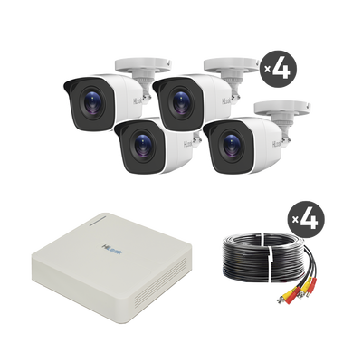 KIT TurboHD 720p / DVR 4 canales / 4 Cámaras Bala de Policarbonato / 4 Cables 18 Mts / 1 Fuente de Poder Profesional - HiL...