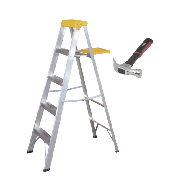 Kit Escalera y Martillo / 1.85 m (6.07 ft) / 90 kg / Aluminio / Martillo 16 oz | SIERRA STORE