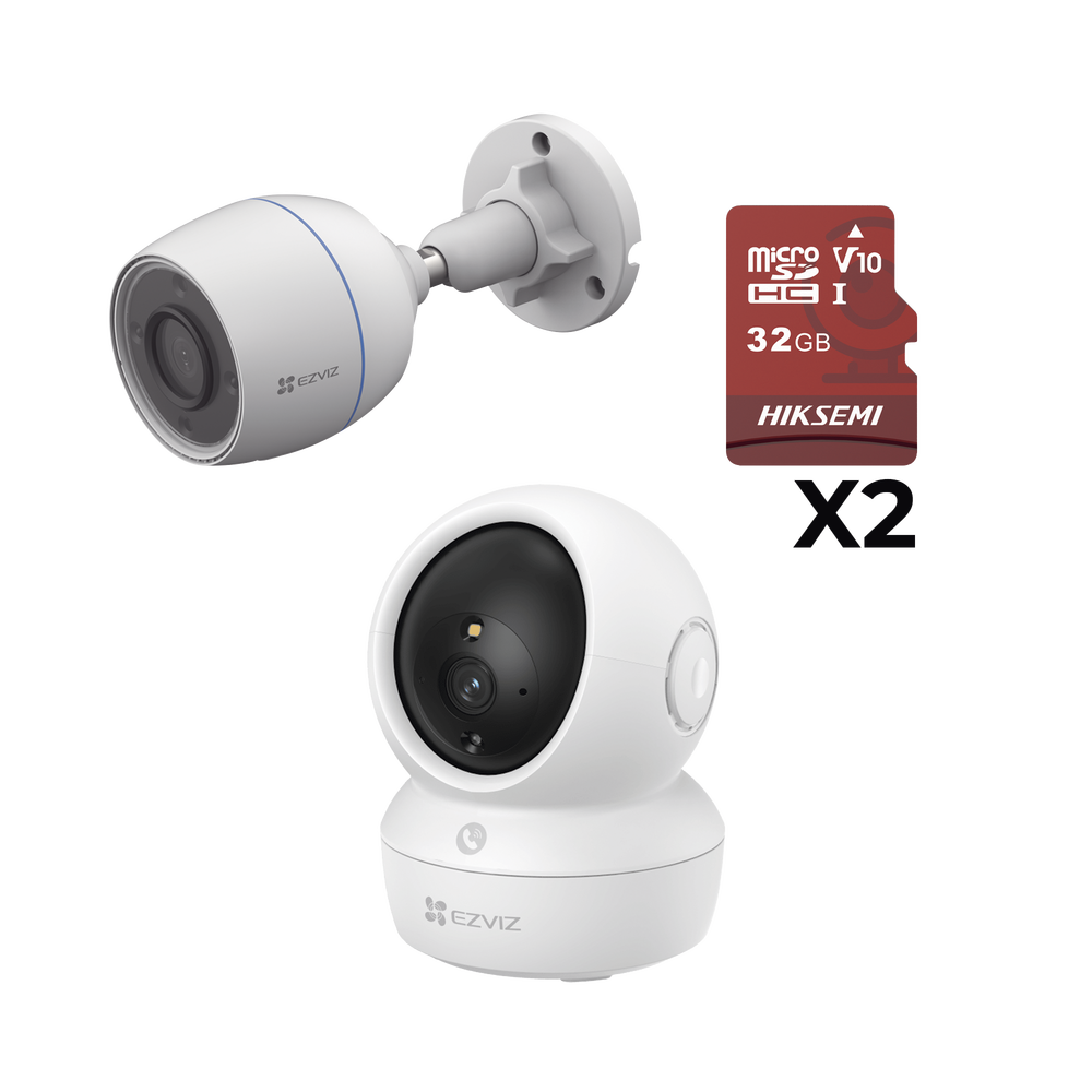 EZVIZ - CSH6C/3MP/H3C/KM2 - Kit de cámaras WiFi / Incluye 1 pieza CSH6C/3MP  Para Uso en Interior / 1 pieza CS-H3C Para Uso en Exterior / 1 PZA Micro SD