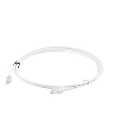 Patch Cord MC6 Modular Cat6 UTP, CM/LS0H, 2.13 Metros (7 Pies), Color Blanco, Diámetro Reducido (28AWG), Versión Bulk (Sin...