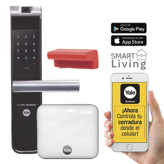 Kit Cerradura con manija YMF40A y HUB, Apertura por,  Código, Biometría y apertura por SMARTPHONE, Para puertas de 35 a 90...