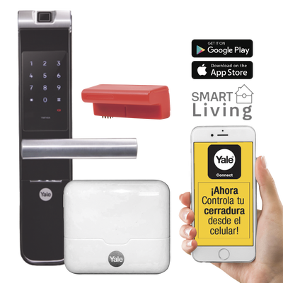 Kit Cerradura con manija YMF40A y HUB, Apertura por,  Código, Biometría y apertura por SMARTPHONE, Para puertas de 35 a 90...