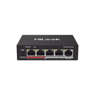 Switch PoE+ / 4 Puertos 10/100 Mbps PoE+ (af / at) / 1 Puerto 10/100 Mbps Uplink / Modo Extendido hasta 250 Metros / 35 Wa...