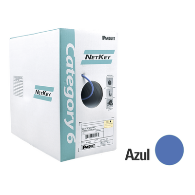Bobina de Cable UTP 305 Metros (1000 Pies) de Cobre, NetKey, Azul, Categoría 6 (24 AWG), 1000Mbps, Riser (CMR), de 4 Pares...