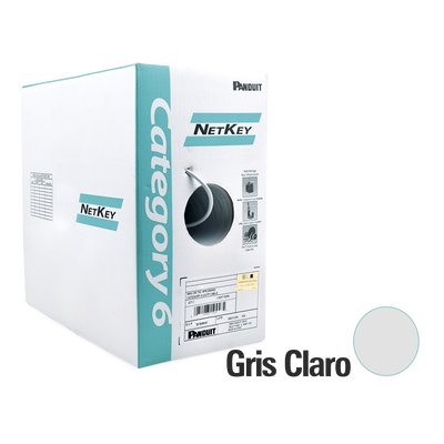 Bobina de Cable UTP de 305 Metros (1000 Pies) de Cobre, NetKey, Gris Claro, Categoría 6 (24 AWG), 1000Mbps, Riser (CMR), d...