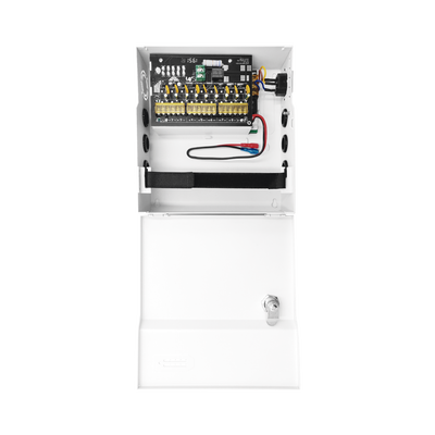 Fuente de Poder con ajuste de voltaje de 11- 15 Vcc / 10 A / 9 Salidas / Capacidad de Batería de Respaldo / Requiere Bater...