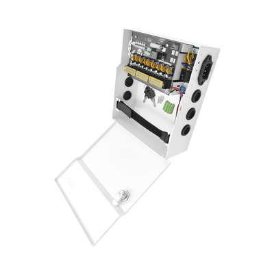 Fuente de Poder con ajuste de voltaje de 11- 15 Vcc / 10 A / 9 Salidas / Capacidad de Batería de Respaldo / Requiere Bater...