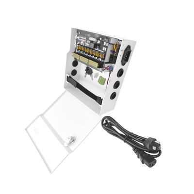 Fuente de Poder con ajuste de voltaje de 11- 15 Vcc / 10 A / 9 Salidas / Capacidad de Batería de Respaldo / Requiere Bater...