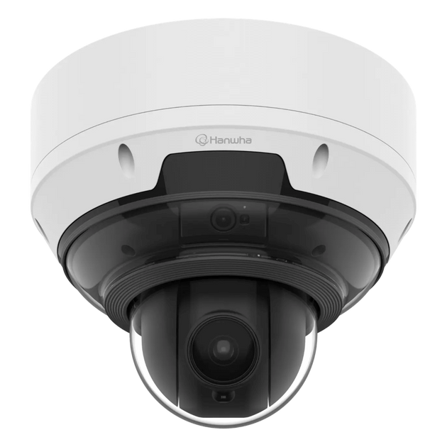 HANWHA VISION - PNM-C19183RVTP - Camara AI 5MP 3CH Fija + 4MP 18x PTZ / Detección de Objetos (Persona/Vehículo/Matrícula) / IVA / IR 15 mts / Auto Calibración / Secure