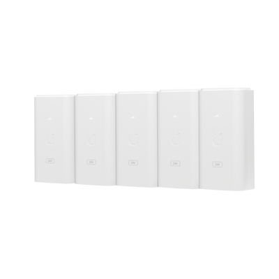 5 Unidades del Adaptador PoE Ubiquiti de 24 VDC, 0.5 A con puerto Gigabit, color blanco - UBIQUITI