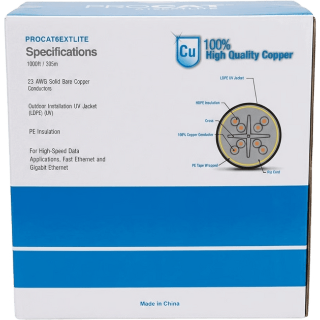 LINKEDPRO BY EPCOM - PRO-CAT-6-EXT-LITE-V2 - LINKEDPRO BY EPCOM PRO-CAT-6-EXT-LITE-V2 - Cable UTP Cat6+ / 305 m (1000 ft) / Calibre 23 AWG / Intemperie / Sin Blindar / Gigabit