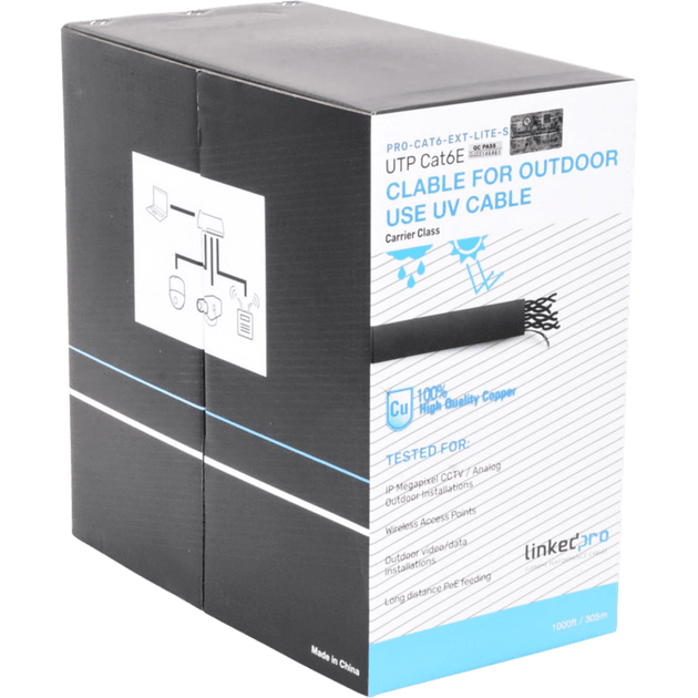LINKEDPRO BY EPCOM - PRO-CAT-6-EXT-LITES-V2 - LINKEDPRO BY EPCOM PRO-CAT-6-EXT-LITES-V2 - Bobina de Cable Cat6 / 305 m (1000 pies) / 24 AWG / UTP / Intemperie / PVC Negro