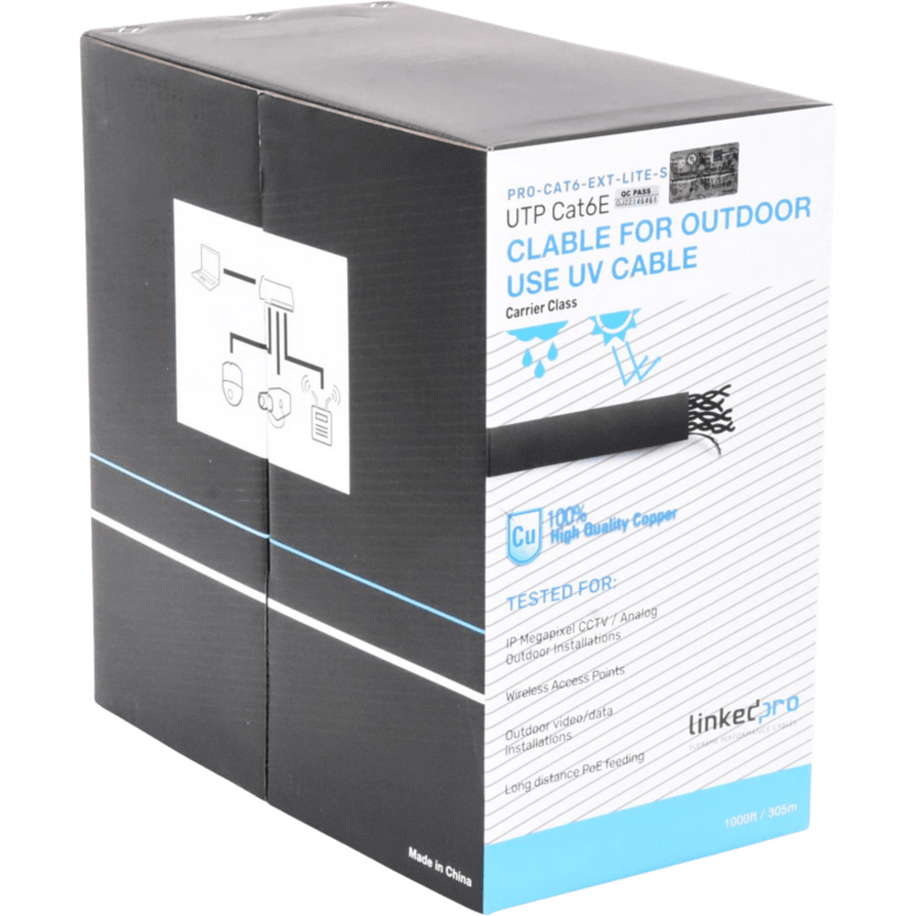 LINKEDPRO BY EPCOM - PRO-CAT-6-EXT-LITES-V2 - LINKEDPRO BY EPCOM PRO-CAT-6-EXT-LITES-V2 - Bobina de Cable Cat6 / 305 m (1000 pies) / 24 AWG / UTP / Intemperie / PVC Negro