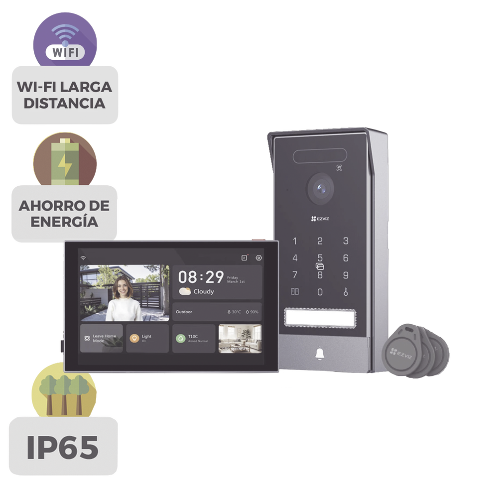 EZVIZ - CS-HP7/PRO - Video Portero Conexión a 2 Hilos Entre Monitor y Frente de Calle / Wi-Fi 6 Dual Band 2.4 y 5GHz con Cámara 4K / Reconocimiento de