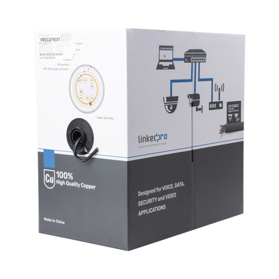 Bobina de Cable de 305 Metros (1000 Pies), Cat5e, FTP, Blindado, Color Negro, UL, para Aplicaciones en Video Vigilancia, R...
