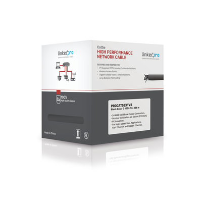 Bobina de cable de 305 m, Cat5e , FTP, blindado, para intemperie, color negro, UL, para aplicaciones en video vigilancia, ...