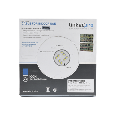 Cable Cat5e de Alto Rendimiento, con Certificaciones ETL, UL, Color Gris, de 100 Metros (328 Pies) para Aplicaciones en CC...