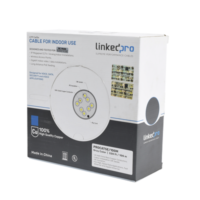 Cable Cat5e de Alto Rendimiento, con Certificaciones ETL, UL, Color Gris, de 100 Metros (328 Pies) para Aplicaciones en CC...