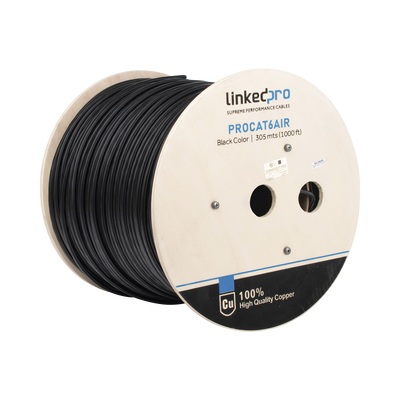 Bobina de Cable FTP con Mensajero de Acero de 305 Metros (1000 Pies) Cat6+ Calibre 23, Color Negro, para Aplicaciones en V...