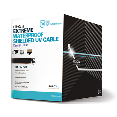 Bobina de Cable de 305 Metros (1000 Pies) Cat6+ Calibre 23 Exterior Blindado Tipo FTP para Climas Extremos, UL, Color Negr...