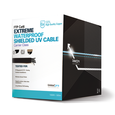 Bobina de Cable 305 Metros (1000 Pies) Cat6+ Calibre 23, Climas Extremos, Color Negro, Sin Blindar, para Intemperie. - LIN...