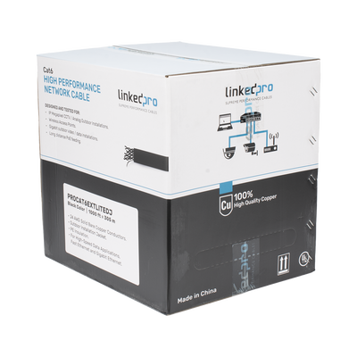 Bobina de Cable UTP 305 Metros (1000 Pies), Cat6 con Doble Forro, para Exterior, Climas Extremos, Color Negro LINKEDPRO BY...