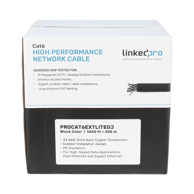 Bobina de Cable UTP 305 Metros (1000 Pies), Cat6 con Doble Forro, para Exterior, Climas Extremos, Color Negro LINKEDPRO BY...