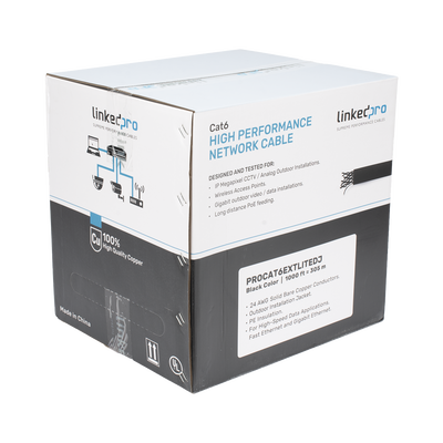 Bobina de Cable UTP 305 Metros (1000 Pies), Cat6 con Doble Forro, para Exterior, Climas Extremos, Color Negro LINKEDPRO BY...